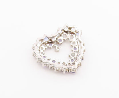 925 Sterling Silver  Vintage Topaz & Tanzanite Love Heart Pendant  PT16758
