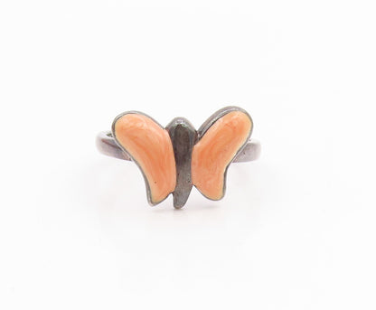 925 Sterling Silver Vintage Ring Classic Enamel Butterfly Band  Sz 8  RG35811