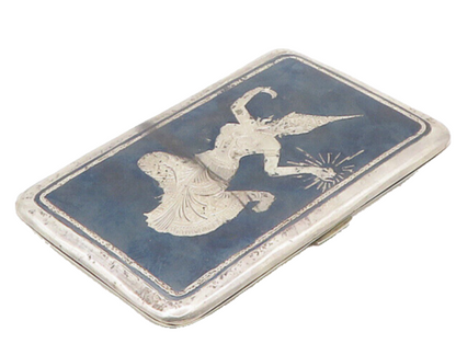 SIAM 925 Silver  Vintage Antique Niello Enamel Dancer Cigarette Case  TR2506