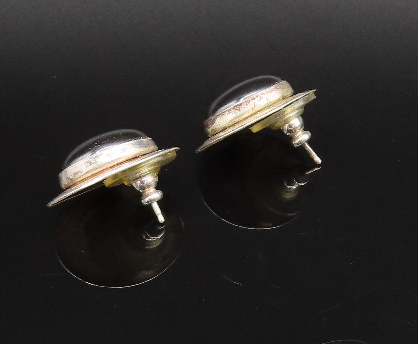 925 Sterling Silver  Vintage Etched Oval Frame Black Onyx Earrings  EG12174