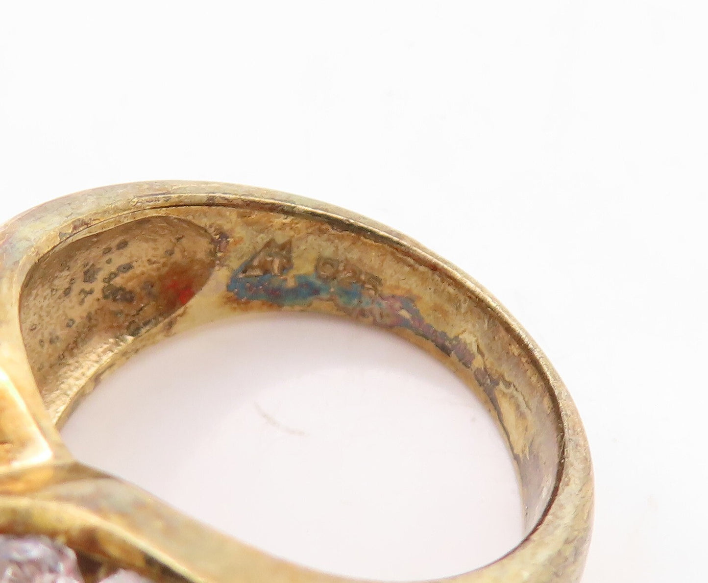 925 Sterling Silver Vintage Ring Gold Plated Designer Red White CZ Sz 6  RG31214