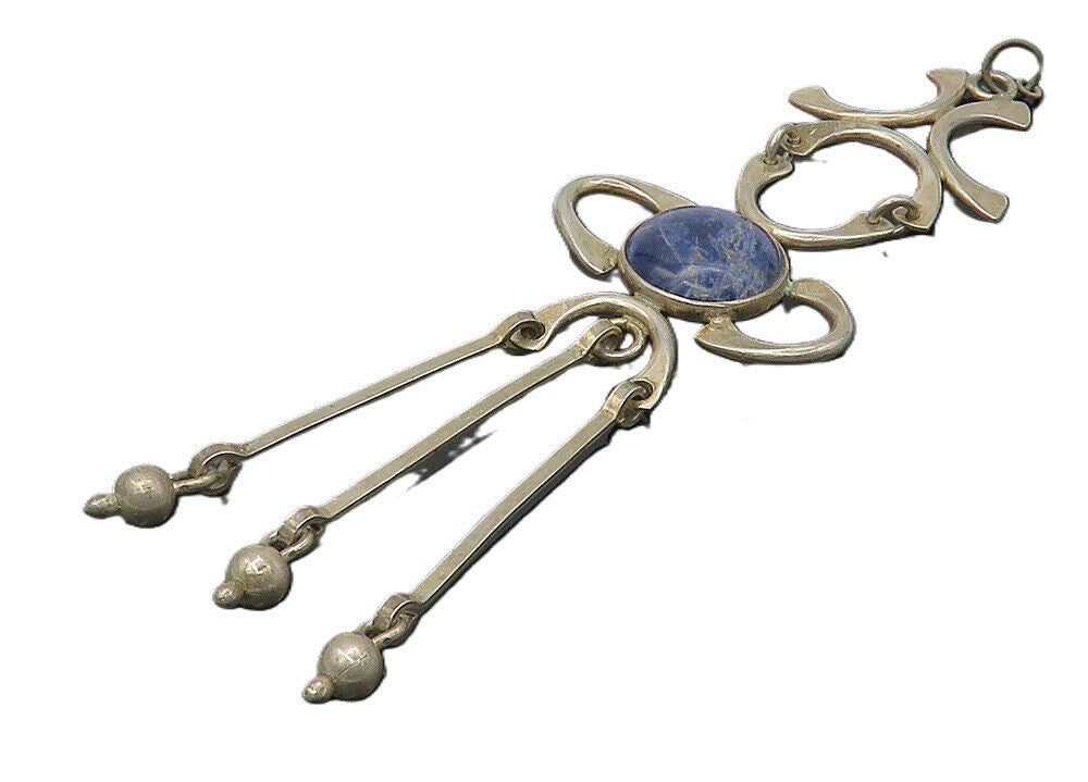 925 Sterling Silver  Vintage Sodalite Linked Design Drop Pendant  PT8064