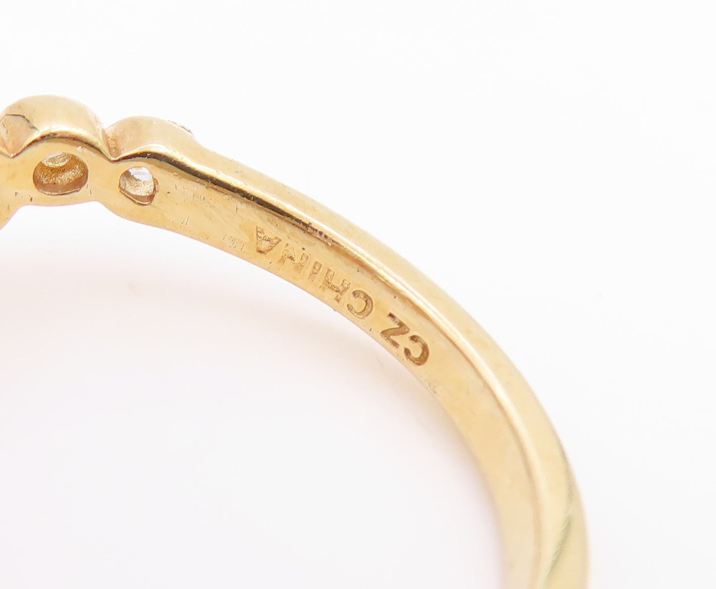925 Sterling Silver Vintage Ring Gold Plated Bezel Set CZ Band  Sz 7  RG35787