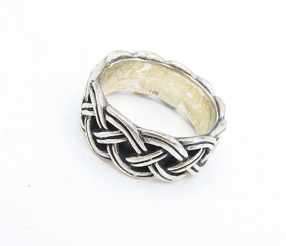 925 Sterling Silver Vintage Shiny Braided Rope Design Band Ring Sz 11 RG7443