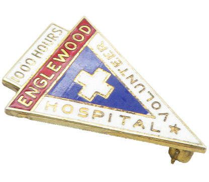BS 925 Silver  Vintage Enamel Englewood Hospital Volunteer Brooch Pin  BP4029