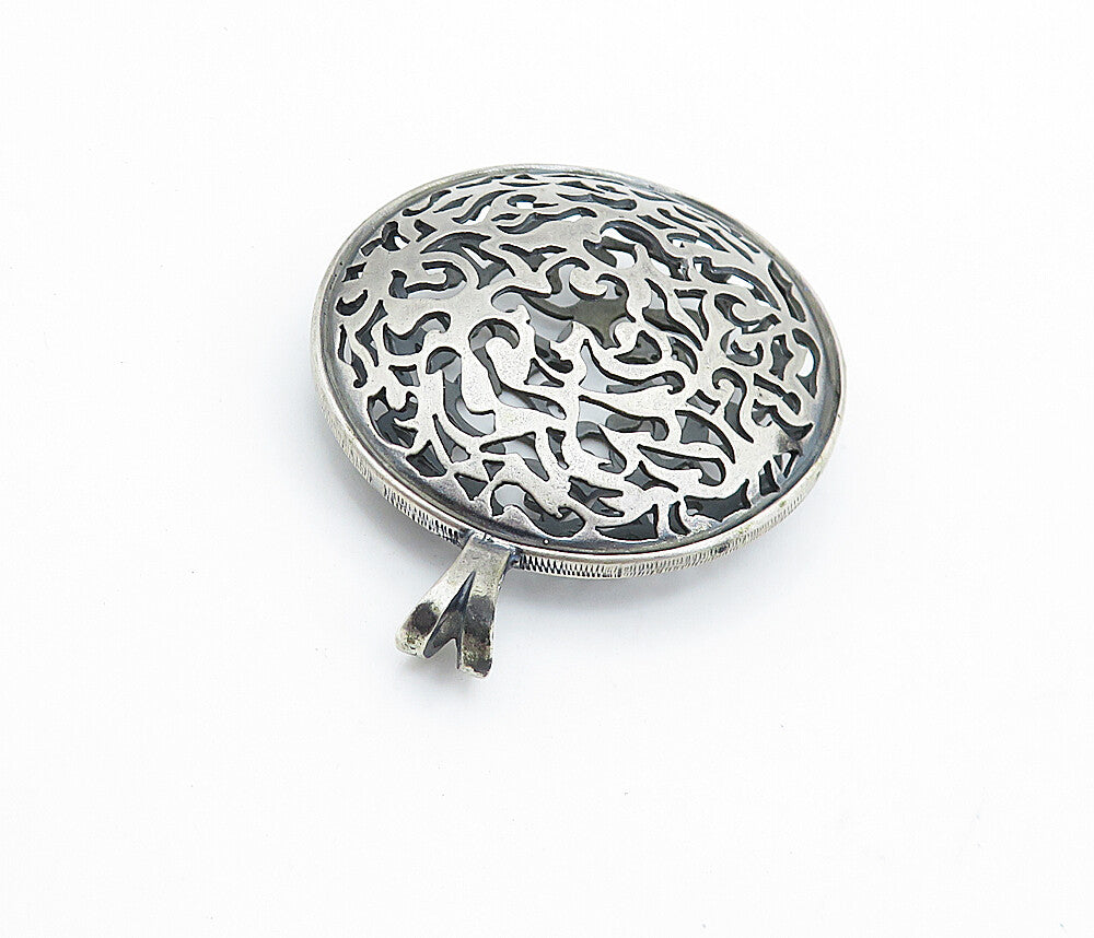925 Sterling Silver  Vintage Dark Tone Cutout Pattern Round Pendant  PT5412