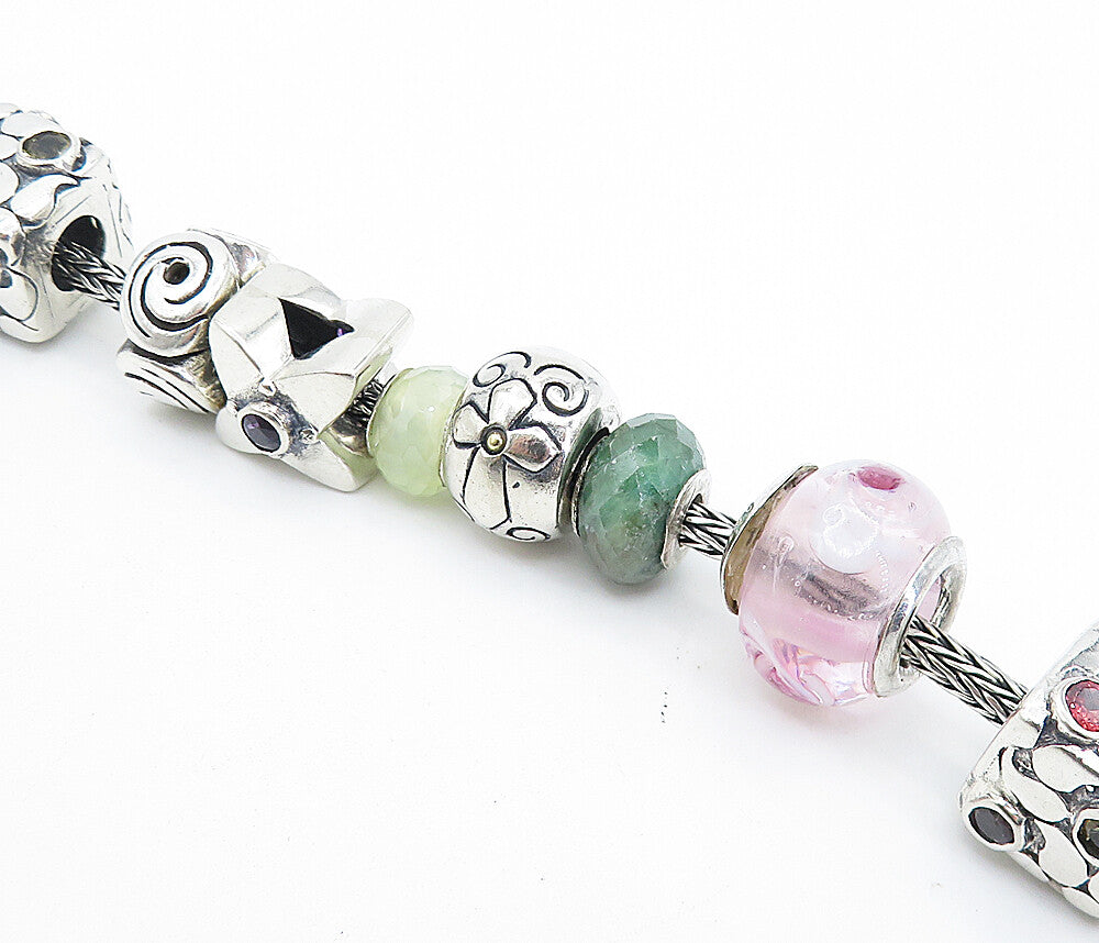 925 Sterling Silver & 18K GOLD Multi Gemstone Beaded Chain Bracelet BT3016