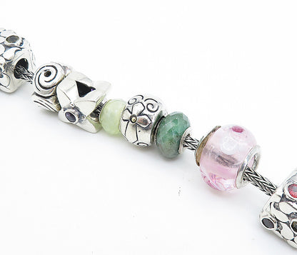925 Sterling Silver & 18K GOLD Multi Gemstone Beaded Chain Bracelet BT3016