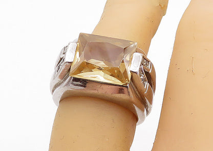 925 Sterling Silver  Peach Colored Topaz Square Cocktail Ring Sz 5.5  RG6233