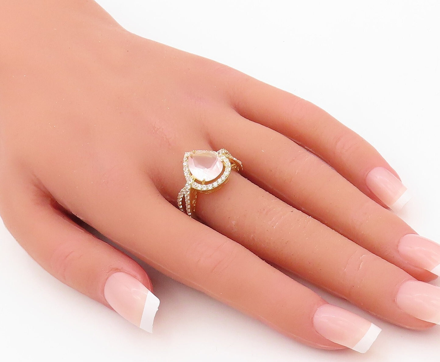925 Sterling Silver Vintage Ring Gold Plated Drop Gemstone & CZ  Sz 7.5  RG30476
