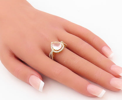 925 Sterling Silver Vintage Ring Gold Plated Drop Gemstone & CZ  Sz 7.5  RG30476