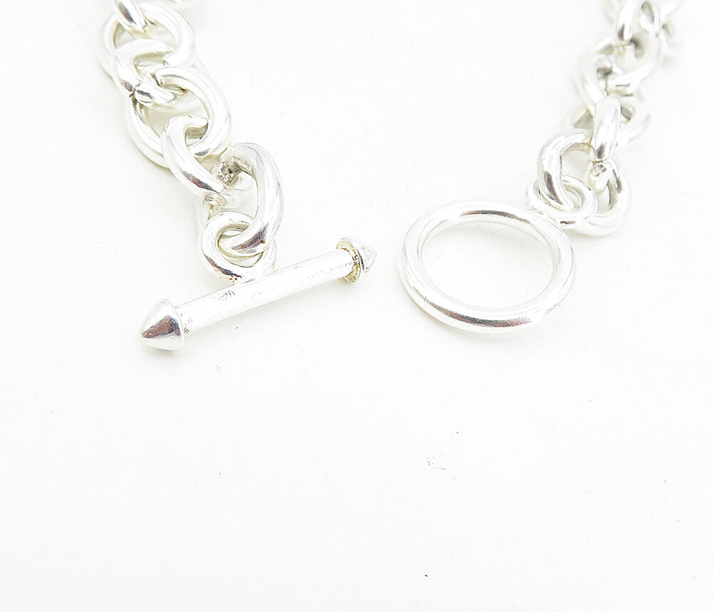 925 Sterling Silver  Shiny Etched Women's Head Charm Chain Bracelet  BT3912