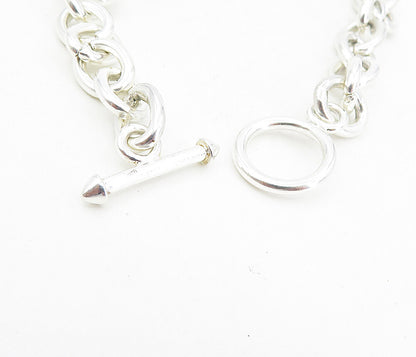 925 Sterling Silver  Shiny Etched Women's Head Charm Chain Bracelet  BT3912