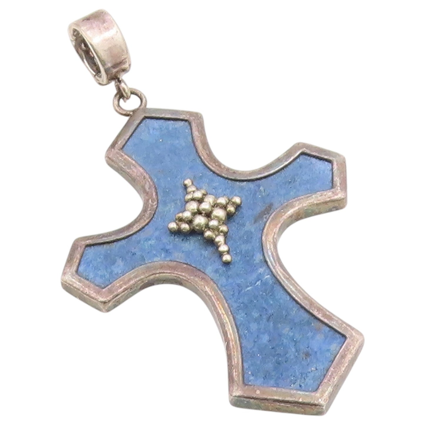 925 Sterling Silver Vintage Pendant WHITNEY KELLY Sodalite Holy Cross  PT26373