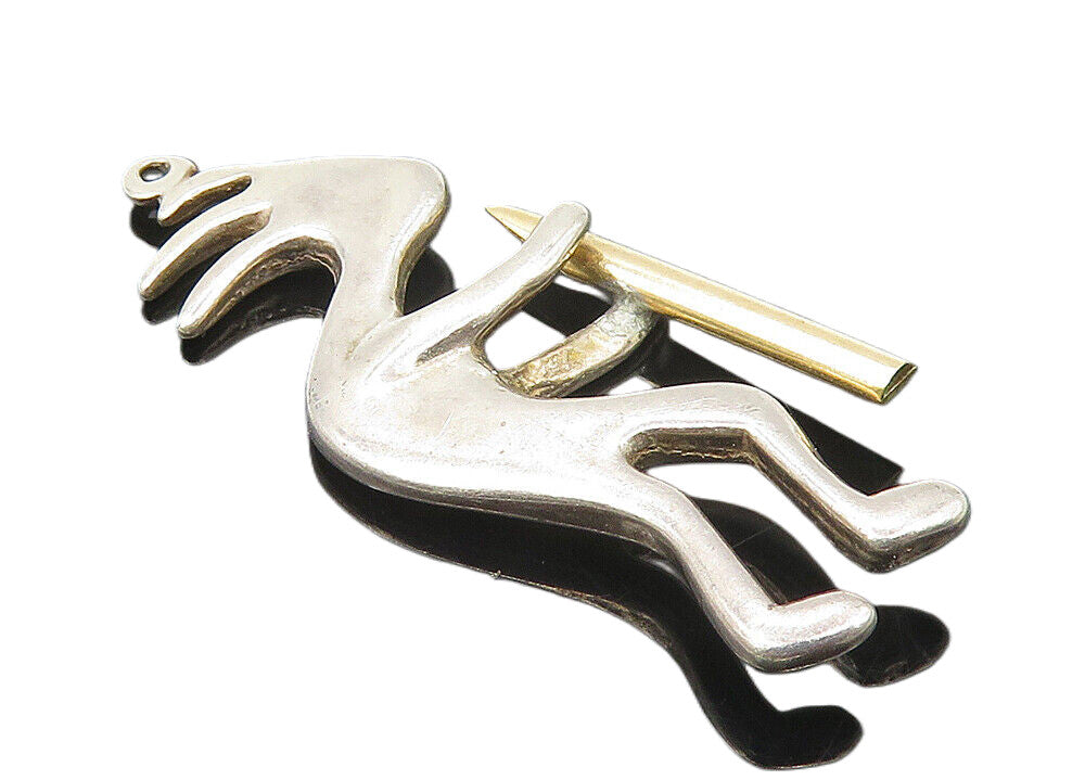 925 Sterling Silver  Vintage Petite Two Tone Kokopelli Dancer Pendant  PT8766