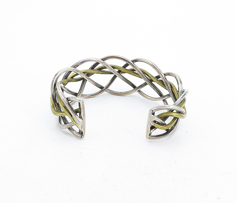 MEXICO 925 Sterling Silver  Vintage 2 Tone Weaved Design Cuff Bracelet  BT1955