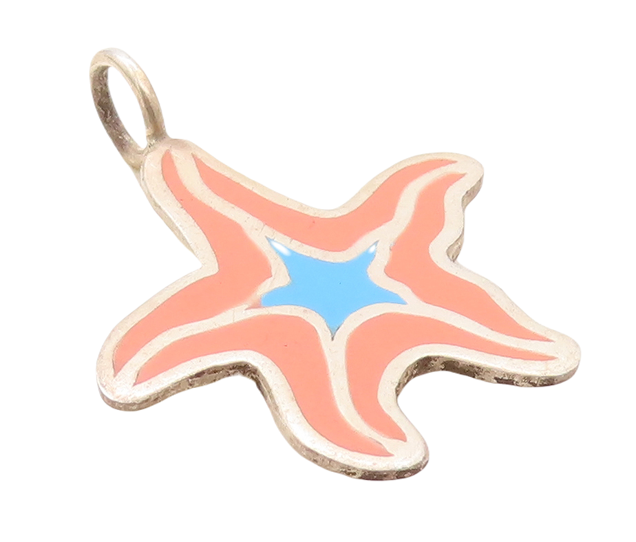 925 Sterling Silver Vintage Pendant Designer Cutout Enameled Star Fish  PT23628
