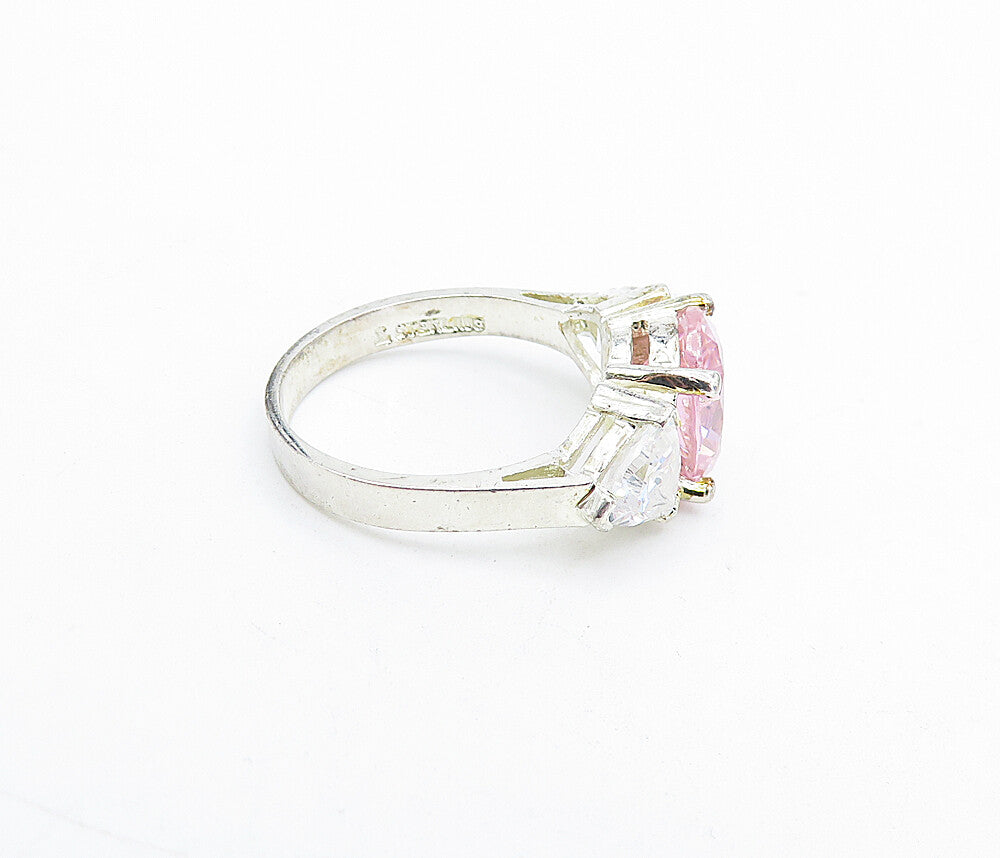 925 Sterling Silver  Pink & White Cubic Zirconia Shiny Band Ring Sz 6.5 RG5276