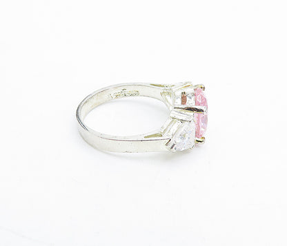 925 Sterling Silver  Pink & White Cubic Zirconia Shiny Band Ring Sz 6.5 RG5276