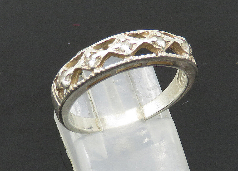 AVON 925 Silver  Vintage Topaz Diamond Shape Pattern Band Ring Sz 8  RG20756