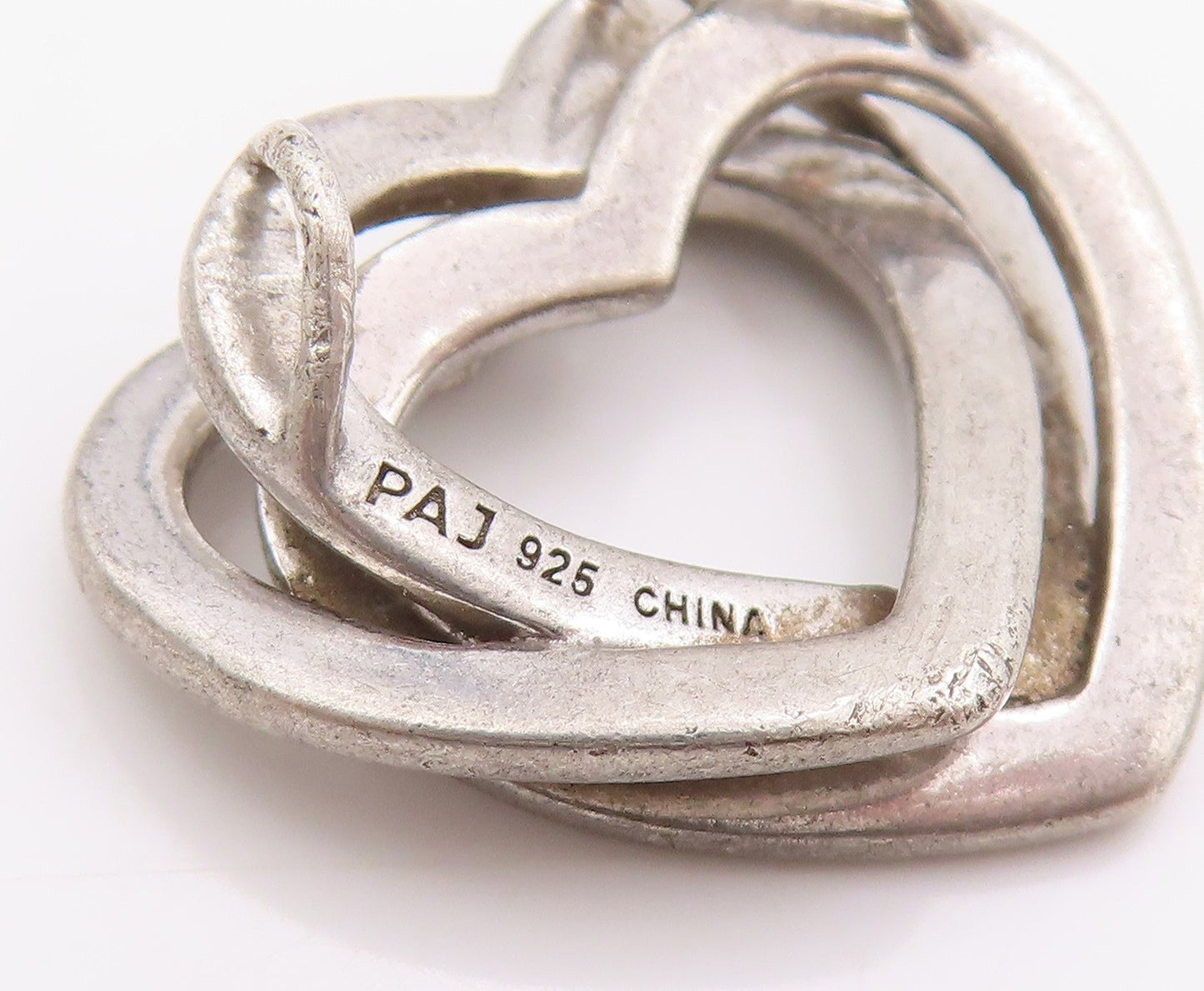 925 Sterling Silver Vintage Pendant Love Story Entwined Hearts Charm  PT24879