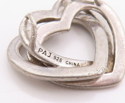 925 Sterling Silver Vintage Pendant Love Story Entwined Hearts Charm  PT24879