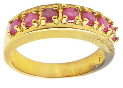 925 Sterling Silver  Prong Set Ruby Shiny Gold Plated Band Ring Sz 8  RG11040