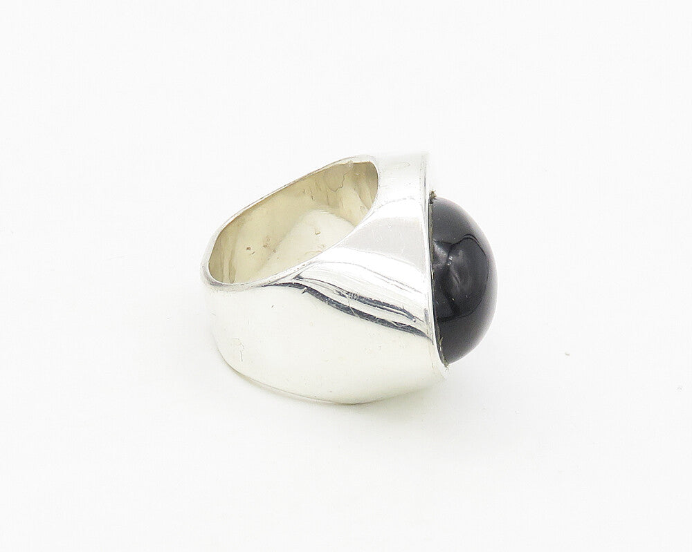 ILARIA 925 Silver  Vintage Black Onyx Shiny Dome Cocktail Ring Sz 7  RG18246