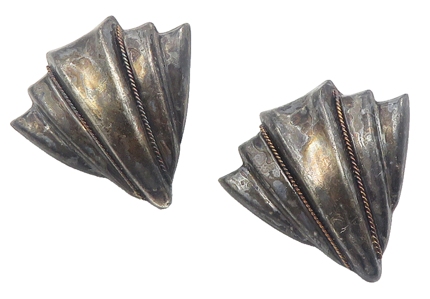 MEXICO 925 Silver  Vintage Oxidized Modernist Non Pierce Earrings  EG6039