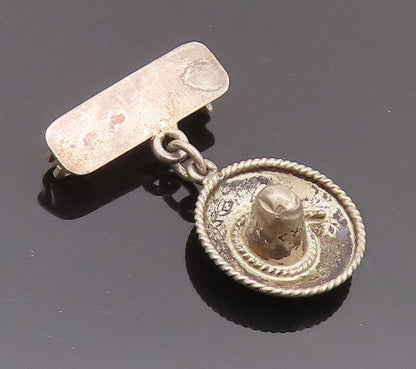 925 Sterling Silver Vintage Brooch Pin MEXICO Rope Carved Cowboy Hat  BP10695