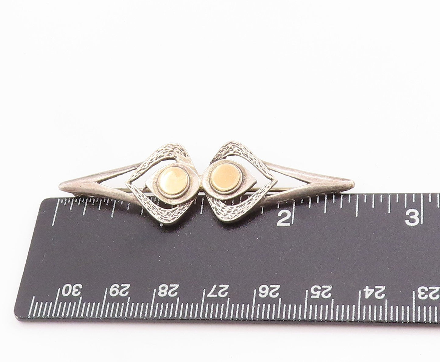 14K Gold & 925 Sterling Silver Vintage Brooch Elegant Double Love Heart  BP11803