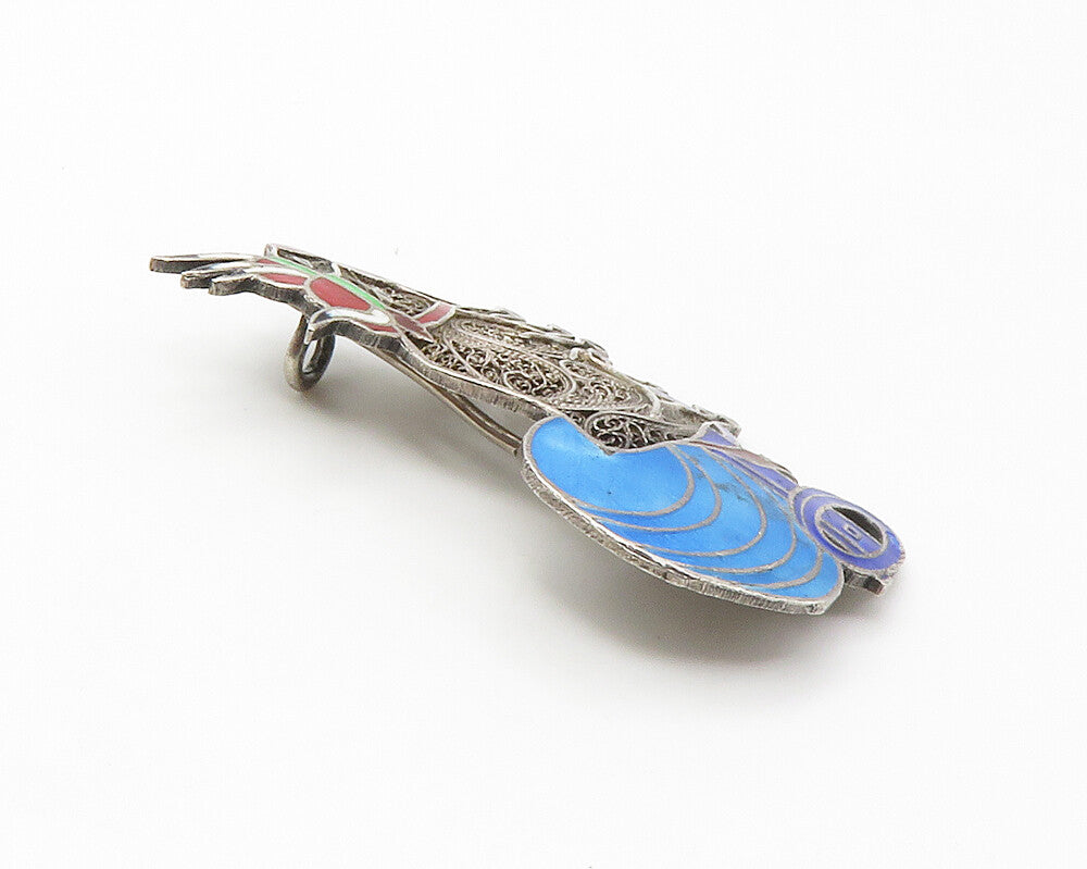 925 Silver  Vintage Antique Enamel Filigree Bull Carriage Brooch Pin  BP5561