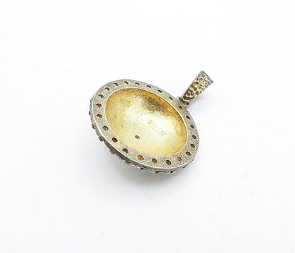 925 Sterling Silver  Vintage Cubic Zirconia Hammered Dome Drop Pendant  PT3556