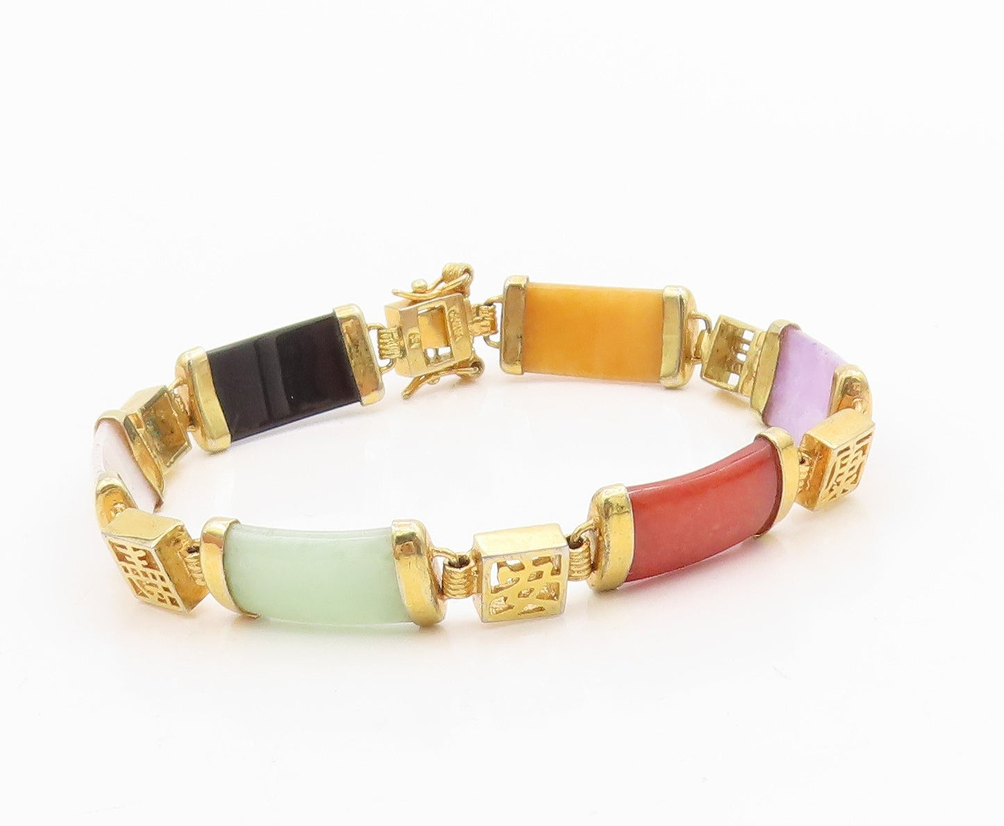 925 Sterling Silver Vintage Bracelet Gold Plated Gemstone Chinese Signs  BT11530