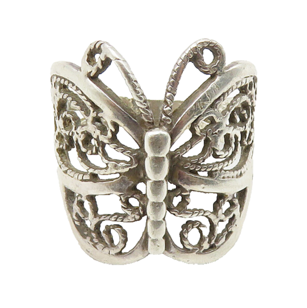 925 Sterling Silver  Vintage Twist Butterfly Motif Band Ring Sz 5  RG10321
