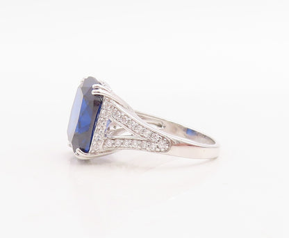 925 Sterling Silver Vintage Ring Rectangle Cutout Sapphire & CZ  Sz 7  RG30993