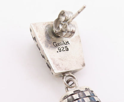 925 Sterling Silver Vintage Earrings GEOART Modernist Basket Weave Drop  EG13961