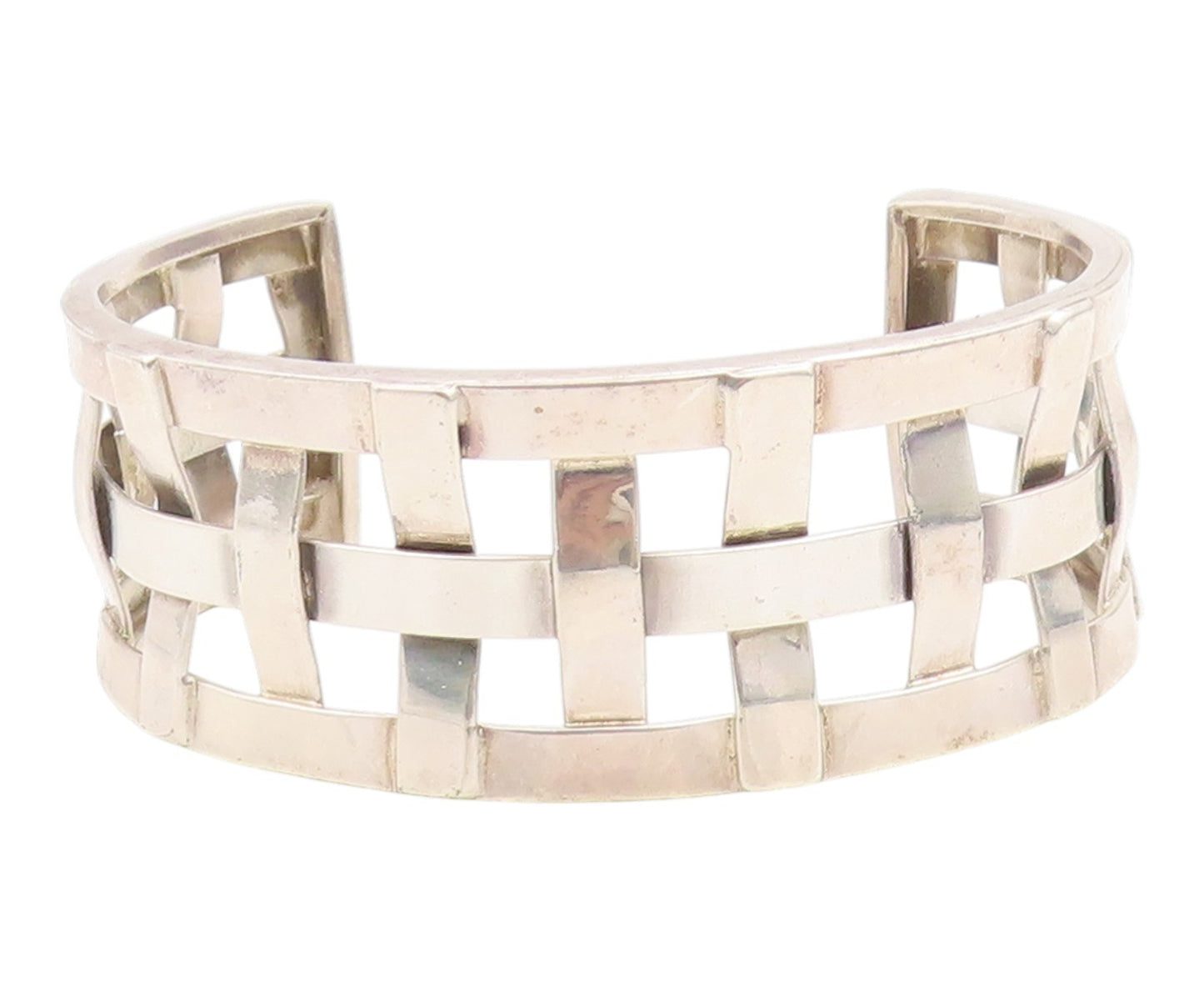 925 Sterling Silver Vintage Bracelet Modernist Basketweave Wide Cuff  BT11942