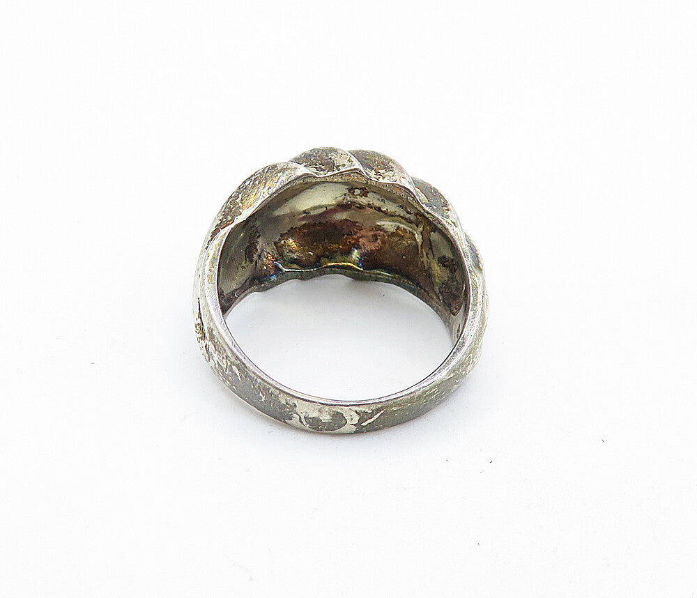 925 Sterling Silver  Vintage Dark Tone Fluted Dome Band Ring Sz 7  RG5872