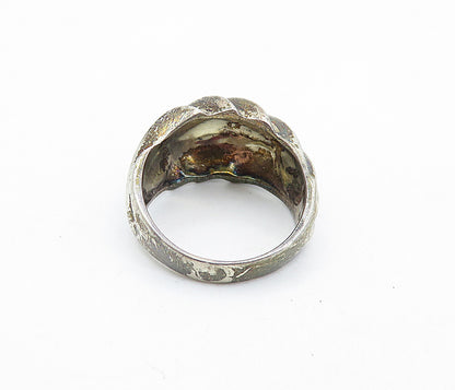 925 Sterling Silver  Vintage Dark Tone Fluted Dome Band Ring Sz 7  RG5872