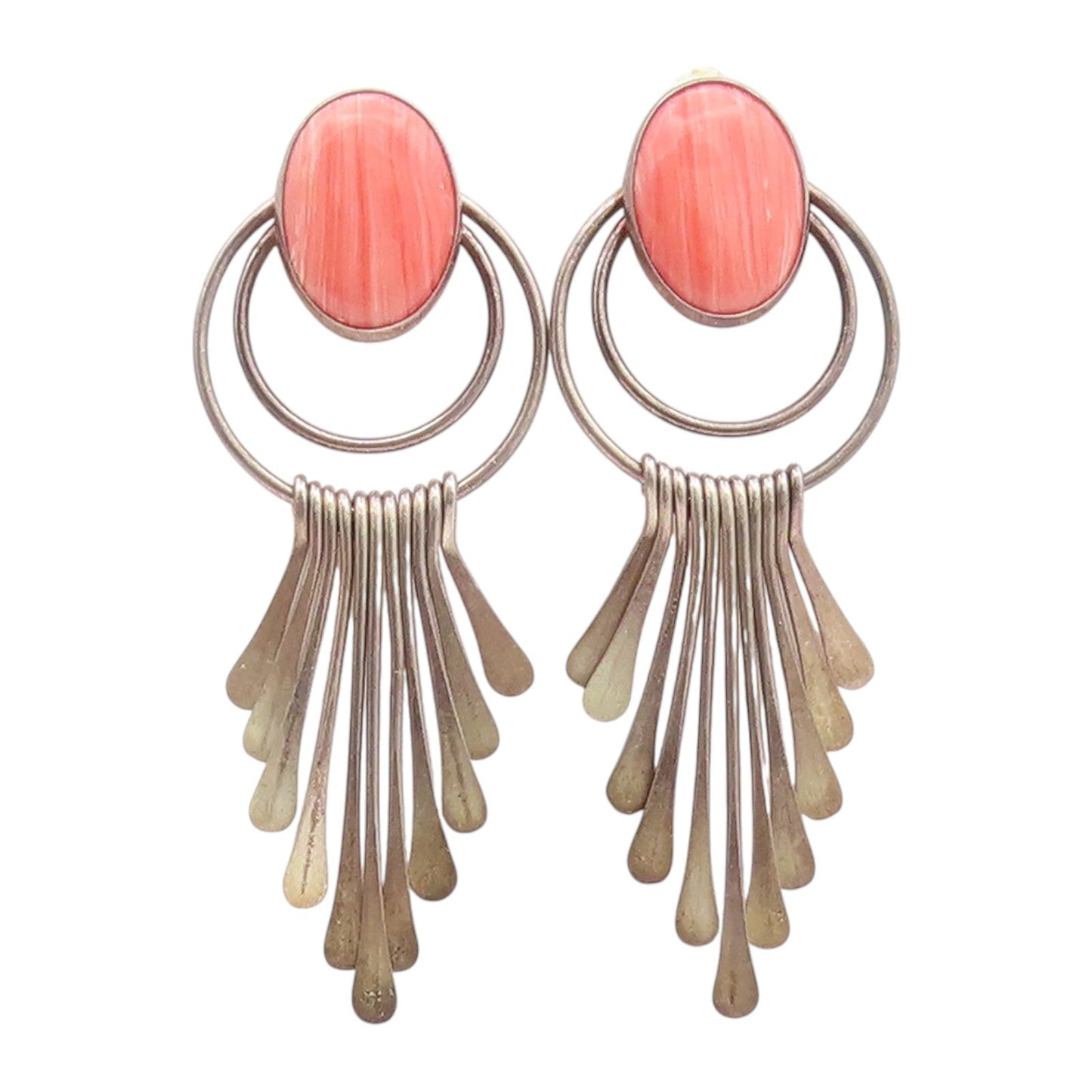 925 Sterling Silver Vintage Earrings Cabochon Gemstone Modernist Dangle  EG14207