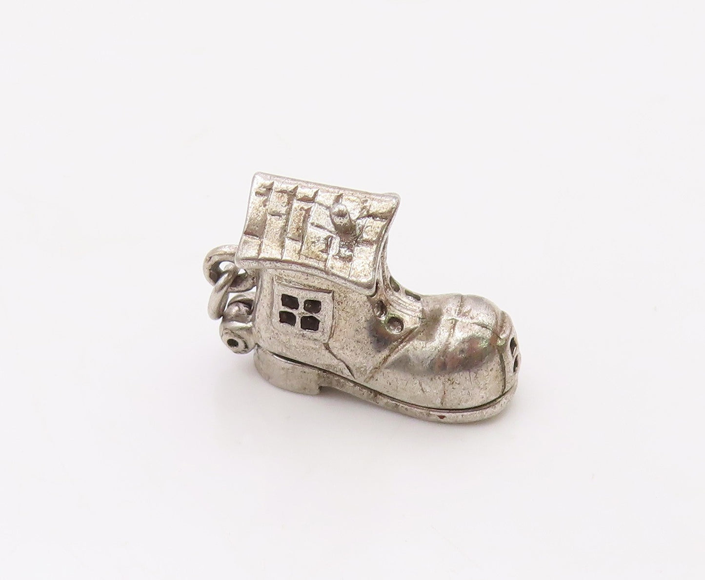 925 Sterling Silver  Vintage Boot Shoe House Charm Pendant (OPENS)  PT21069