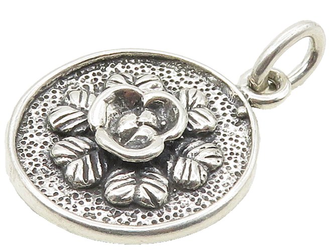 DESIGNER 925 Sterling Silver  Vintage Shiny Round Floral Motif Pendant PT13448