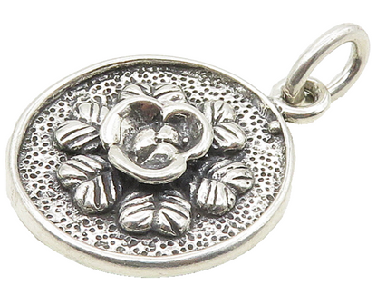 DESIGNER 925 Sterling Silver  Vintage Shiny Round Floral Motif Pendant PT13448