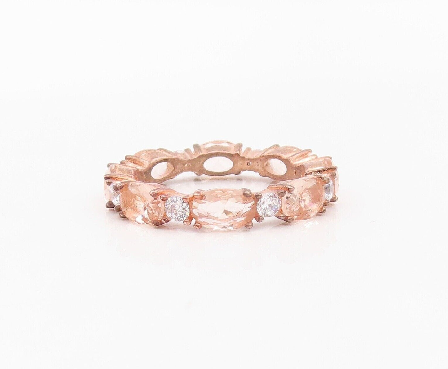 925 Sterling Silver Vintage Ring Rose Gold Plated Morganite & CZ  Sz 7  RG30171