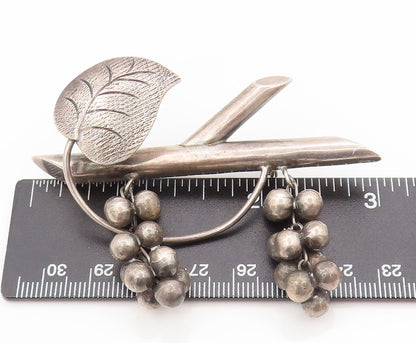 TAXCO 925 Sterling Silver  Vintage Dangling Grapes Creeper Brooch Pin BP10411
