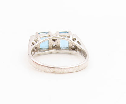 925 Sterling Silver Vintage Ring Blue Topaz & CZ Elegant Split Band Sz 6 RG34871