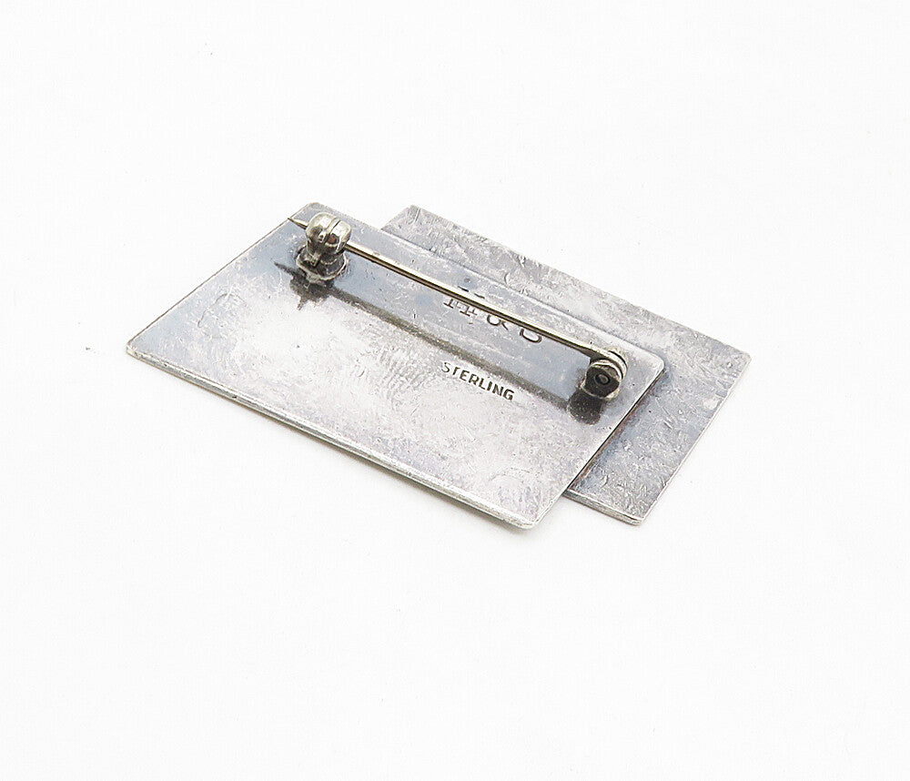 H&S 925 Sterling Silver  Vintage Dark Tone Hammered Square Brooch Pin  BP3313