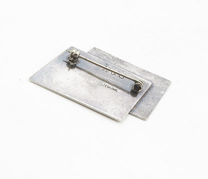 H&S 925 Sterling Silver  Vintage Dark Tone Hammered Square Brooch Pin  BP3313