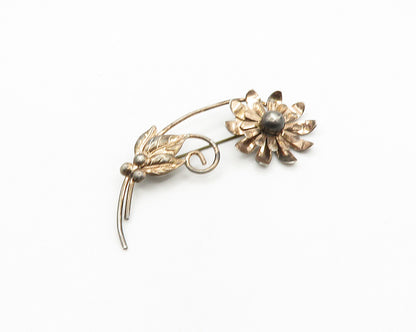 925 Sterling Silver  Vintage Shiny Dark Tone Flower Swirl Brooch Pin  BP7701